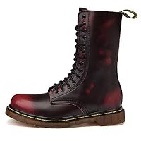 DZX Men Women Winter Outdoor Casual Leather Martin Boots British Style/Lace Up Anti-Slip Luxurious Leather Shoes,for Travel and Walking,Red-44