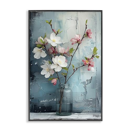 Stupell Industries Distressed Magnolia Vase Framed Giclee Art Design by Roozbeh…