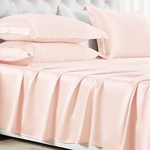 Reliable Bedding 100% Pure Silk Satin Sheet Set 7pcs, Silk Fitted Sheet 15'' Deep Pocket,Silk Flat Sheet,Silk Duvet Cover & Pillowcases Set !!! Full, Peach