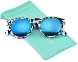 Vintage Inspired Mirror Lens Round Horned Rim Frame Retro Sunglasses