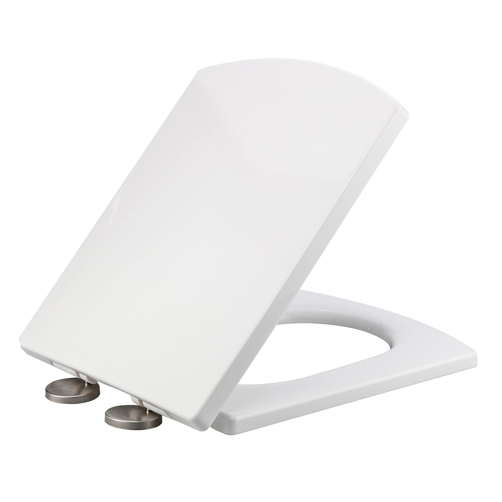 NeeyBing Square Toilet Seat,White Soft Close Quick Release Toilet Lid Cover, White Toilet Seats with Adjustable Stainless Hinges