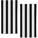 qiuhuang Black and White Striped Towels Highly Absorbent Stripe Bath Towels Set of 2 Lightweight Breathable Stripe Face Towels for Home Spa Decorative Kitchen Towels 28.7x13.7 Inch