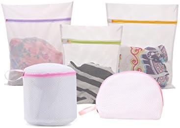 FEIJUN FJ-1000015 5Pack (1 Small+1 Medium+1 Large+1Bra bag + 1 Accessories Bag) Thicken Mesh Drying Delicates Wash Laundry Bag,Colorful With Zipper