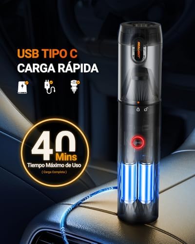 Aspirador de Mano, 29000Pa Mini Aspirador Recargable con 40 Minutos Duración Batería, 4 en 1 Aspiradoras de Mano con Motor sin Escobillas, 2 Niveles Aspirador (Apex Black)
