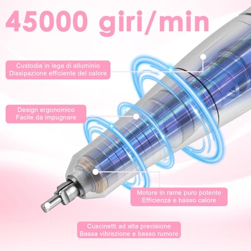 Professional Nail Drill 45000RPM Electric Nail File with Smart LED and Pedals Mode Manicure and Pedicure Kit Electric Drill for Nail Gel, for Studio Beauticians Home Gifts