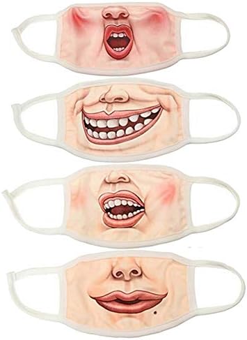 NUOMI 4 Pack Anti-Dust Funny Mouth Mask Cotton Blend Face Mask Warm for Kids Teens Men Women