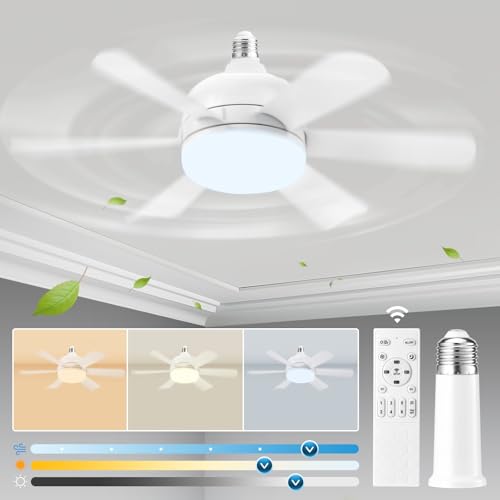 Photo 1 of Vtuik Ceiling Fans with Lights, 17.7 inch Socket Fan Light with Remote, E26 Base Screw in Small Ceiling Fan in Light Socket, 6 Speeds and 3 Color Dimmable Light Bulb Fan for Bedroom Garage Kitchen