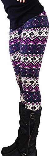 Fairyler Women Printed Stretchy Stripe Tribal Full Length Basic Leggings (Purple-rhombus)