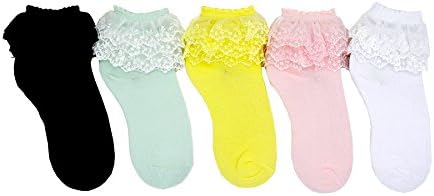 Womens Double Lace Ruffle Anklet Socks Pink Boxed 5 Packs