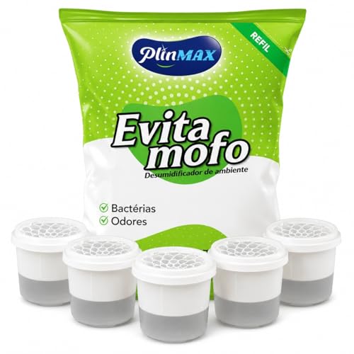 Kit Antimofo Evita Mofo Antiumidade | Refil 1Kg + 5 Potes Reutilizáveis para Guarda-roupas e Gavetas