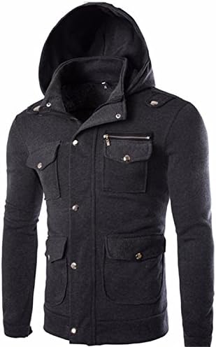 Mandaartins Winter Men Slim Trench Coat Long Jacket Pocket Coats Long Sleeve Jackets With Hat For Male Overcoat Sp26K Deep Gray XL
