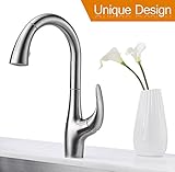 Purelux Calla Kitchen Sink Faucet Modern Design Single Handle with Pull Down Sprayer High Arc, Satin Stainless Finish Pull Out Sprayer Kitchen Sink Faucets