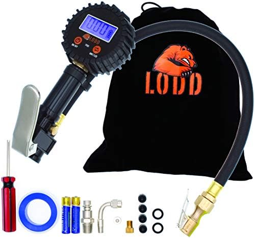 Digital Pressure Gauge, Tyre Inflating Gun High Precision Tyre Pressure Gauge with LCD Digital Display and Control, Integrated LED lamp and carrying case by LODD