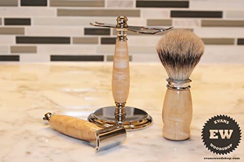 Handmade Shaving Kit - Birdseye Maple Wood - Handmade Shaving Set with Shaving Stand, Shave Brush &amp; Razor Handle - Father's Day Gift, Groomsman Gift, Christmas Gift