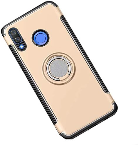 FANFO Case Compatible with Huawei Honor Play Car Mount holder, Rugged TPU/PC Double layer Hybrid Armor cover and 360° Rotation Kickstand 2 in 1. golden