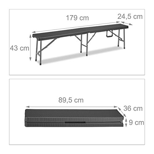 Relaxdays Bierzeltgarnitur, klappbarer Campingtisch, 2 Bierbänke, Kunststoff, Rattan-Optik, 73,5 x 178,5 x 74 cm, grau – Bild 6