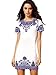Floerns Women's Porcelain Print Short Sleeve Mini Top Shirt Dress White Blue S