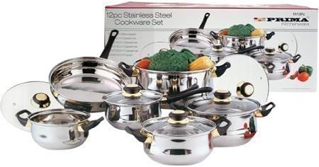 Prima 12 Piece Stainless Steel Cookware Pan Set With Lids - Saucepan, Fyring pan, Casserole Pots
