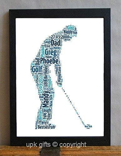 UPK Gifts Personalised Golfer Keepsake Print Gift Word Art Golf Daddy Dad Father's Day Best Friend Friends Birthday Daughter Son Family for him