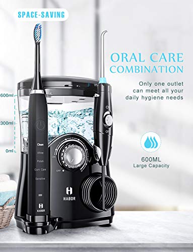 Habor Water Flosser 600ml Oral Irrigator & Electric Toothbrush with 7 Multifunctional Jet Tips & 2 toothbrush heads, 2 Min Timer Electric Dental Flosser, Quiet Design Family - Thumbnail 2