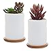 MyGift 4-Inch White Ceramic Succulent Planter Pots w/Removable Bamboo Saucers, Set of 2