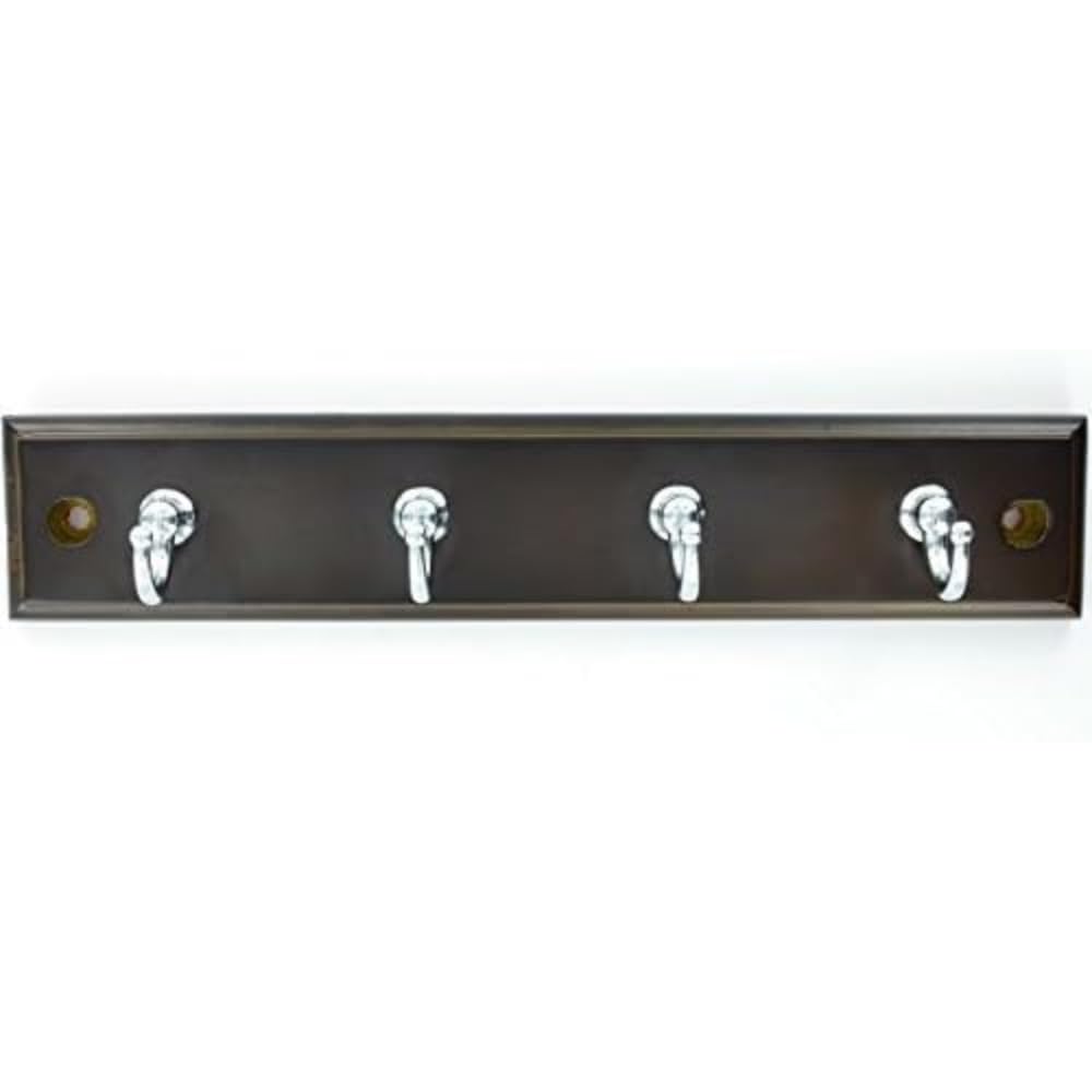 Merriway BH04667 Key Hook Rail Rack x 4 Chrome on Antique Wood Bright