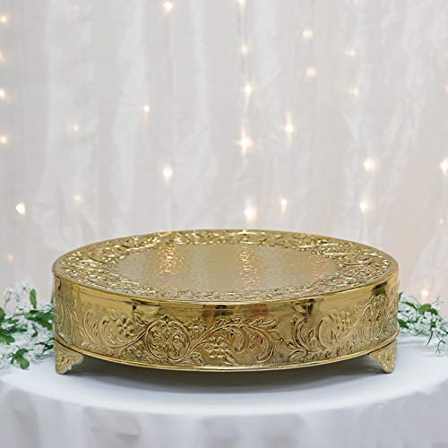 Efavormart 22 inch Gold Round Embossed Metal Cake Plateau Stand Riser Wedding Birthday Party Dessert Cake Pedestal Display Plate