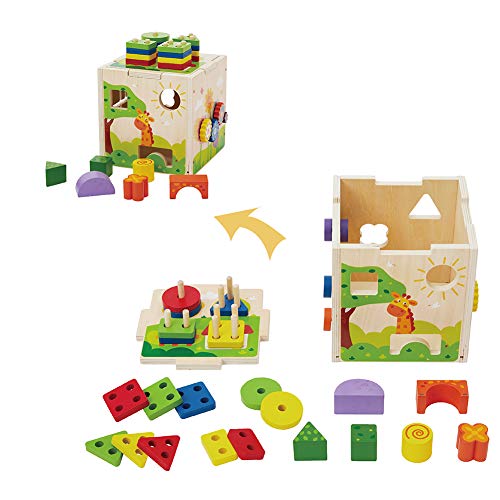 image for Flow.month Educational Wooden Activity Cube with Shape Color Recogniti