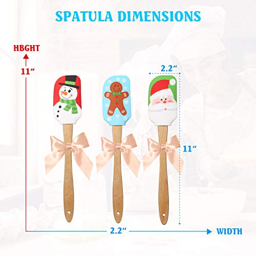 Christmas Spatulas Silicone Spatula Gift - Christmas Rubber Spatulas with Wooden Handle, Perfect for Christmas Gift, Baking (3 PCS)