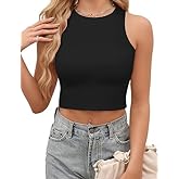 AURUZA Women's Crop Tops, Double Lined Crop Top, High Neck Cropped Tank Top Sleeveless Racerback Tops Basic Summer Shirt