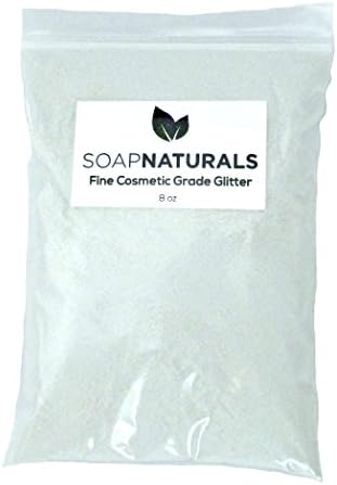 SoapNaturals Cosmetic Grade Glitter for Bath Bombs, Safe for Skin FDA Approved, Bulk 1/2 Pound 8 Ounce, Medium Fine, Soap Making Supplies (Pure White Non Iridescent)