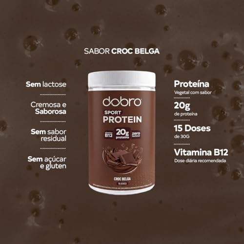 Dobro, Sport Protein, Dobro, Suplemento Proteico Vegetal em Pó, Sabor Croc Belga 450g 1 lata - 450g