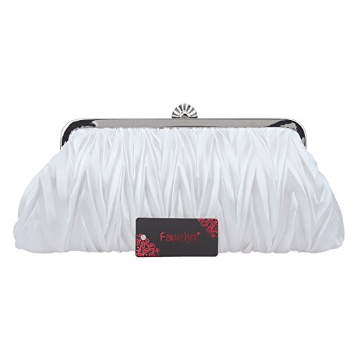 Fawziya Satin Pleated Clutch Purses For Women Evening Clutches For Wedding And Party-White - Thumbnail 4