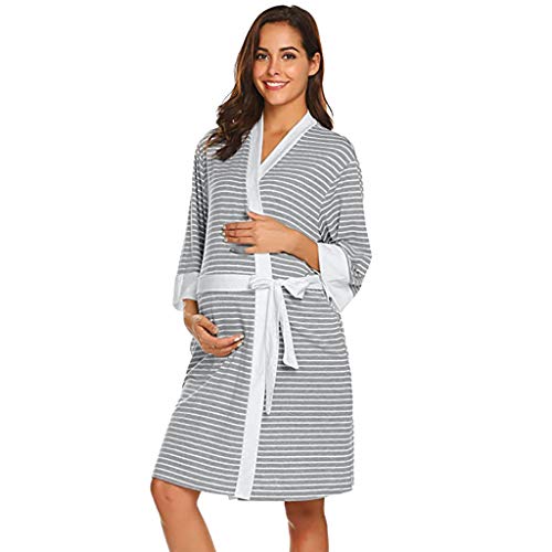 Maternity Robe,Women Nursing Delivery Nightgowns Hospital Breastfeeding Gown Dress (Gray -2, L)