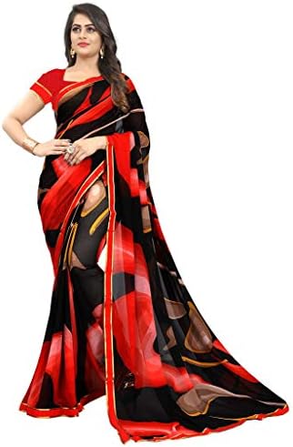 Nemi Agency Women's Multicolor Print With Lace Work Casual Wear Designer Georgette Saree With Blouse Piece