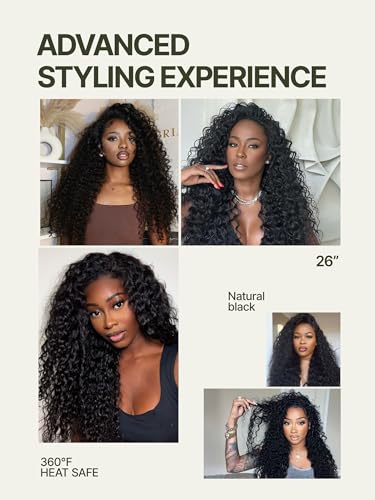 Frodio Curly Half Wig 26 Inches Veralux™ Fiber Blend Human Hair Headband Wig 3 in 1 Shaggy Wave Flip Over Drawstring Wig 200% Density Natural Black Ready to Go Glueless Wig for Women