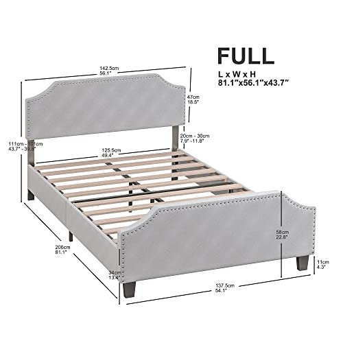 LIKIMIO Full Size Bed Frame, Modern Upholstered Platform Bed with