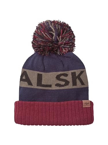 SEALSKINZ Foulden, Berretto con PON PON Impermeabile, Blu Navy/Grigio/Rosso, S/M