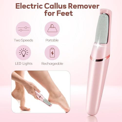 ZABOUL Electric Foot File,Professional Rechargeable Hard Skin Remover Foot Electric Kit for Dead Dry Cracked Callus Skin Heels,Effective Pedicure Tools with Replacement Roller Heads Storage Bag(Pink)