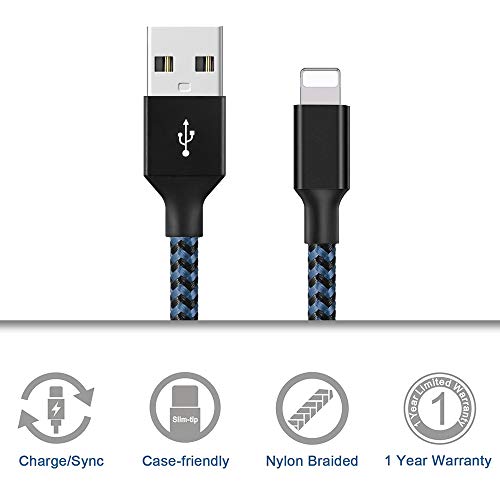 Lightning Cable, HENVREN iPhone Charger Cables, 3Pack 10FT to USB Syncing Data and Nylon Braided Cord Charger for iPhone Xs Max, XR, X, 8, 7, Plus, 6, 6S, 6 Plus, 5, 5C, 5S, SE - BlackBlue
