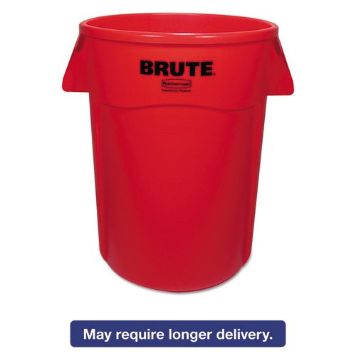 Rubbermaid Brute Vented Trash Receptacle, Round, 44 gal, Red, 4/Carton FG264360RED