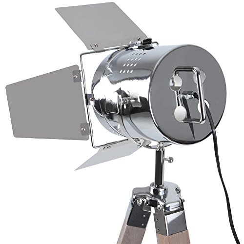 Jago® Stehlampe mit Stativ aus Holz - LED, E27, Höhenverstellbar max. 148 cm, Vintage, Farbwahl - Tripod Lampe, Dreifuss Stehleuchte, Standleuchte, Studiolampe (Antikes Holz) – Bild 7