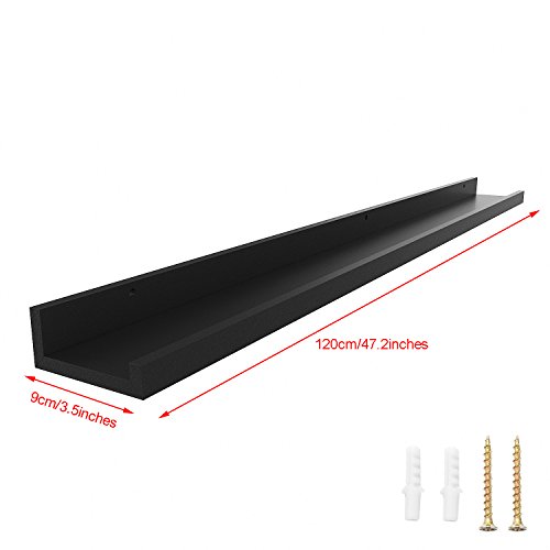 Anfan Wall Mounted Floating Ledge Shelf for Picture Frames Book Display in Bedroom, Living Room, Bathroom, Kitchen and Office (120CM, Black)