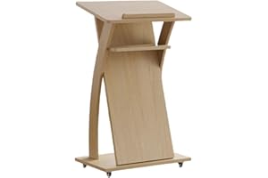 Wooden Podium Stand with Wheels, Portable Rolling Lectern with Storage, Pulpit for Churches, Schools, Conferences & Events(Br