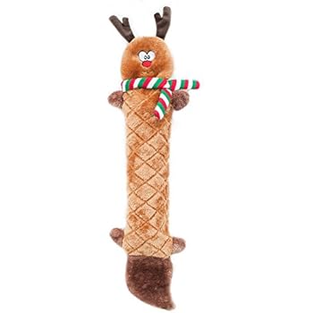 ZippyPaws - Jigglerz Holiday Tough No Stuffing Squeaky Plush Dog Toy with Crinkle Head and Tail - Reindeer