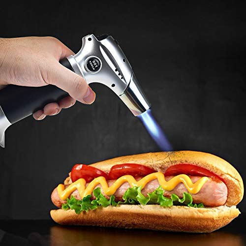 Alcoon Blow Torch Lighter Kitchen Cooking Culinary Torch Refillable Butane Torch with Safety Lock and Adjustable Flame Fit for BBQ Camping Creme Brulee Baking (Butane Gas NOT Included)