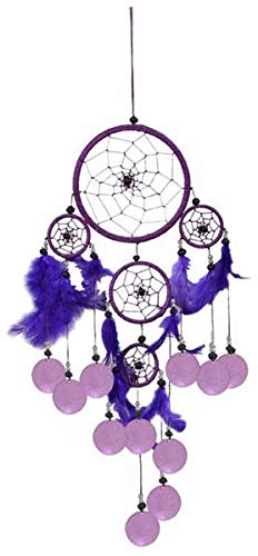 Dream Catcher Nylon with Capis-Discs, dreamcatcher in, real feathers (Purple)