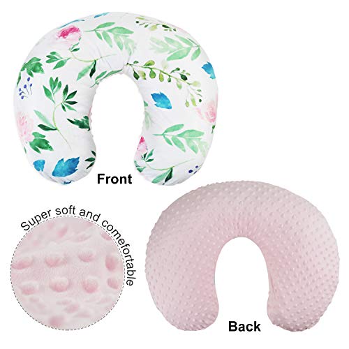 BORITAR Nursing Pillow Slipcover Minky for Boys and Girls, Super Soft Classic Nursing Pillow Cover with Beauty Floral Pattern Printed and White Dotted Backing
