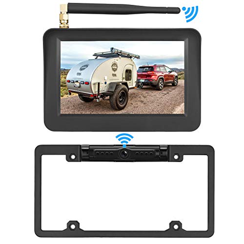 LeeKooLuu HD 720P Digital Wireless Backup Camera 5'' Display High-Speed Observation System for Cars,RVs,Pickups,Trucks,Campers IP69 Waterproof License Plate Camera Front/Rear View Night Vision Clear