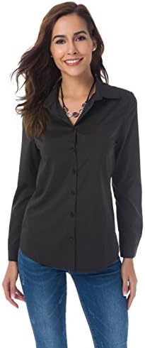 Womens Plain Basic Long Sleeve Button Down Shirts Simple Pullover Formal Casual Shirt Tops